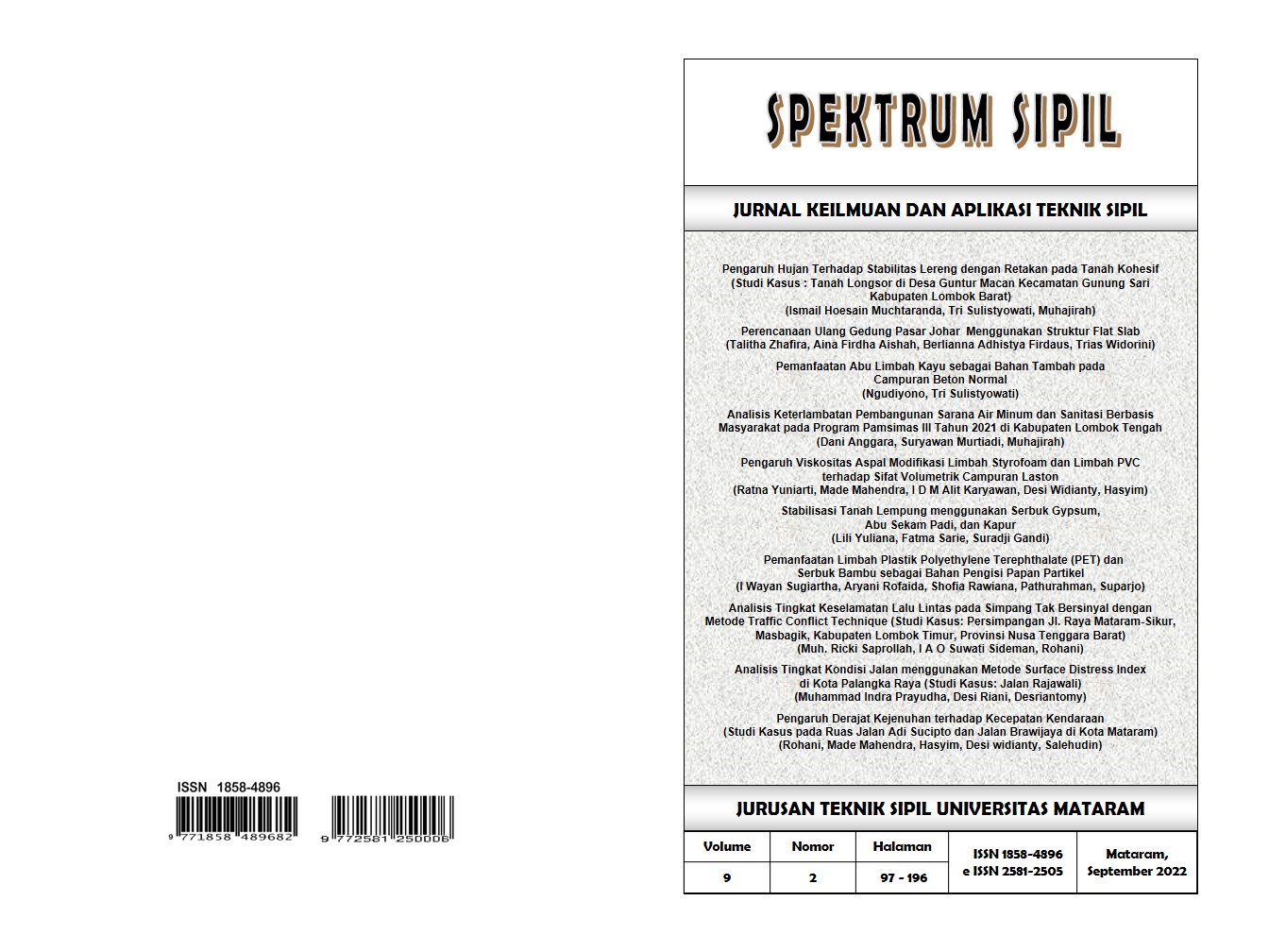					View Vol. 9 No. 2 (2022): SPEKTRUM SIPIL
				