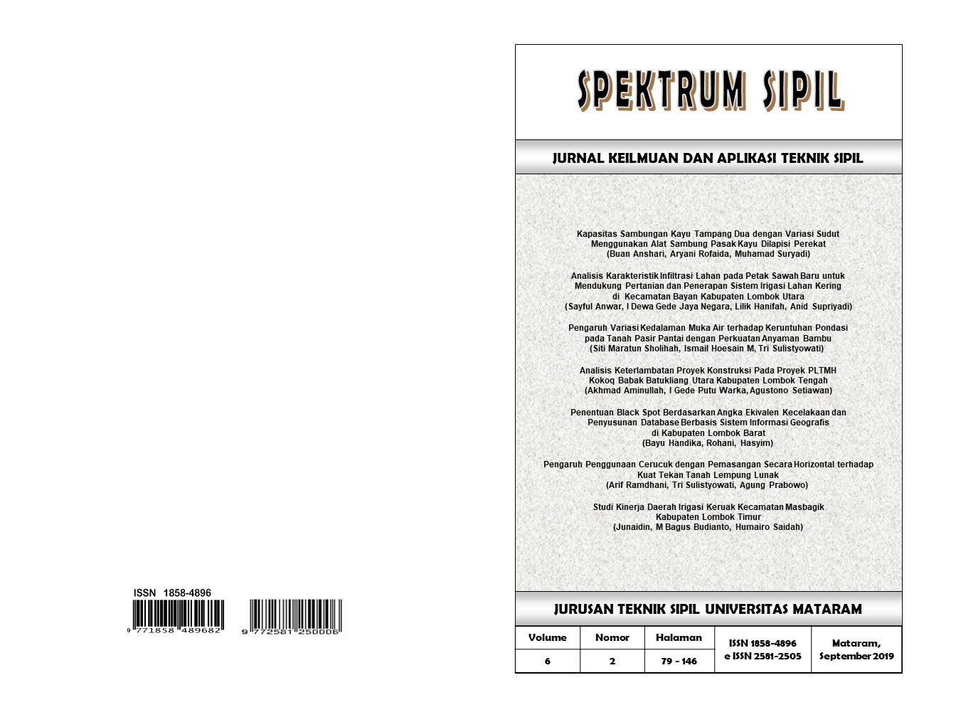 					View Vol. 6 No. 2 (2019): SPEKTRUM SIPIL
				