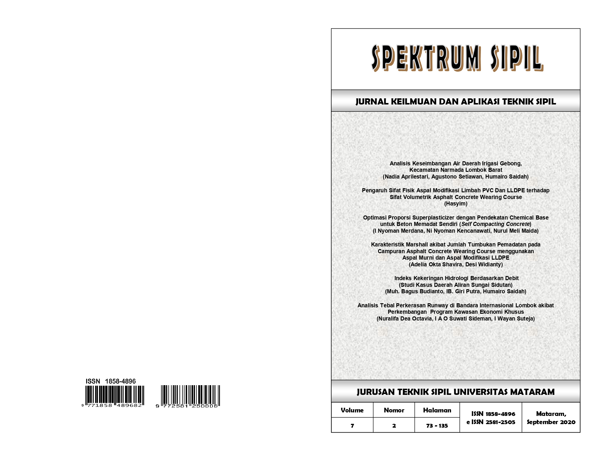 					View Vol. 7 No. 2 (2020): SPEKTRUM SIPIL
				